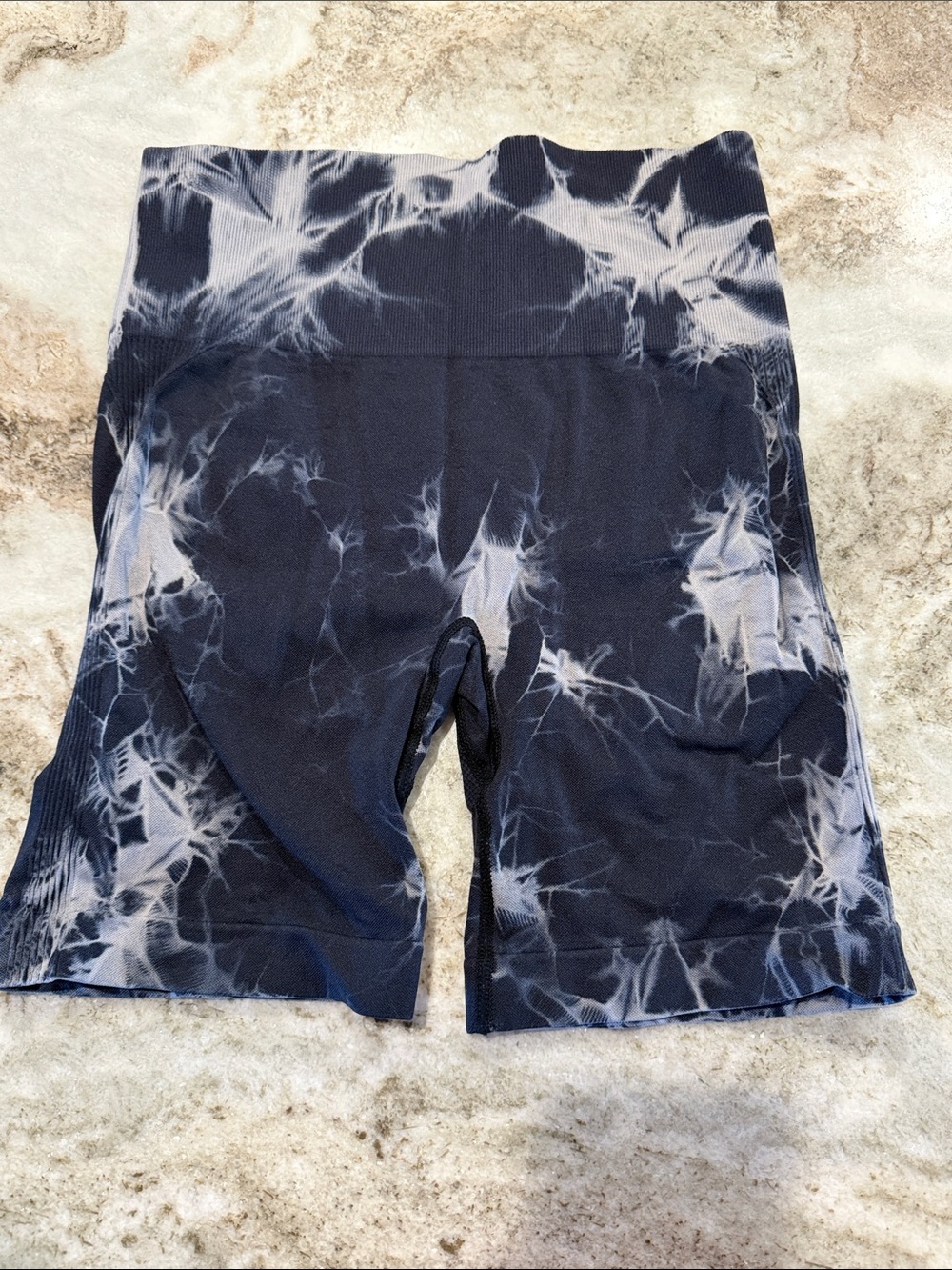 High-Rise black and White Tie-Dye Athletic Bike Scrunch Shorts